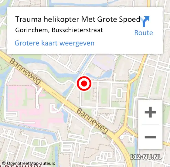 Locatie op kaart van de 112 melding: Trauma helikopter Met Grote Spoed Naar Gorinchem, Busschieterstraat op 23 januari 2024 19:10