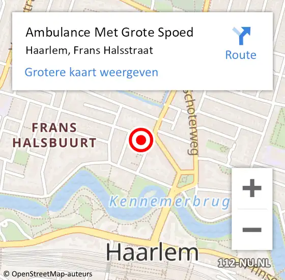 Locatie op kaart van de 112 melding: Ambulance Met Grote Spoed Naar Haarlem, Frans Halsstraat op 23 januari 2024 19:44