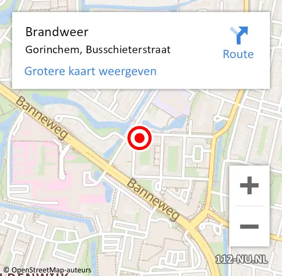Locatie op kaart van de 112 melding: Brandweer Gorinchem, Busschieterstraat op 23 januari 2024 20:23