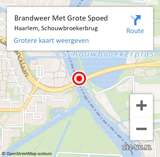 Locatie op kaart van de 112 melding: Brandweer Met Grote Spoed Naar Haarlem, Schouwbroekerbrug op 23 januari 2024 20:48