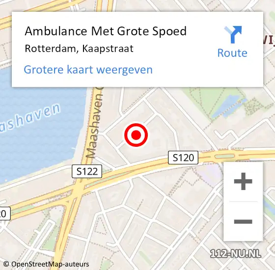 Locatie op kaart van de 112 melding: Ambulance Met Grote Spoed Naar Rotterdam, Kaapstraat op 23 januari 2024 21:18