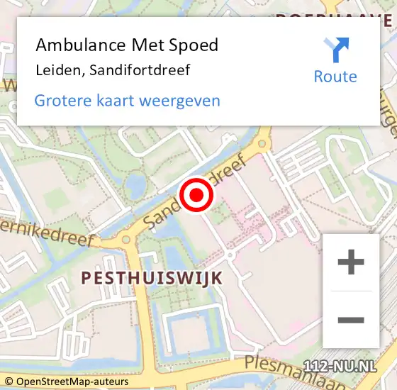 Locatie op kaart van de 112 melding: Ambulance Met Spoed Naar Leiden, Sandifortdreef op 23 januari 2024 21:46