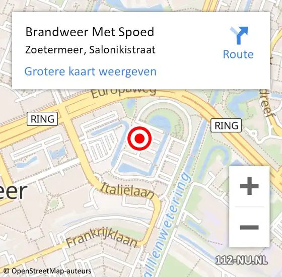 Locatie op kaart van de 112 melding: Brandweer Met Spoed Naar Zoetermeer, Salonikistraat op 23 januari 2024 22:47