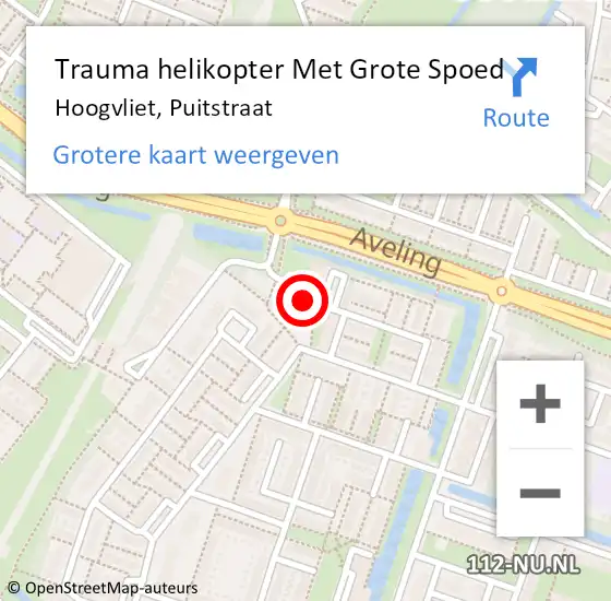 Locatie op kaart van de 112 melding: Trauma helikopter Met Grote Spoed Naar Hoogvliet, Puitstraat op 23 januari 2024 23:04