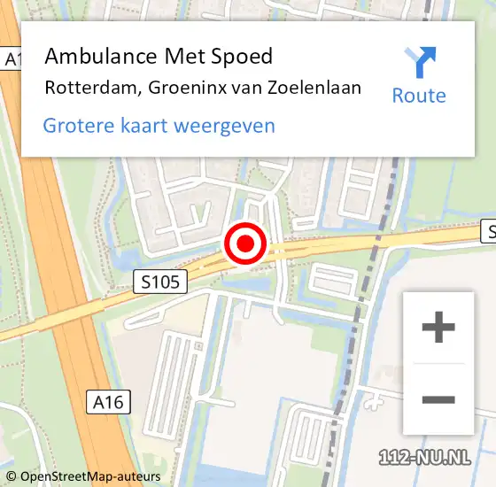 Locatie op kaart van de 112 melding: Ambulance Met Spoed Naar Rotterdam, Groeninx van Zoelenlaan op 23 januari 2024 23:10