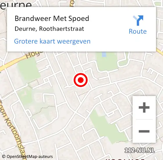 Locatie op kaart van de 112 melding: Brandweer Met Spoed Naar Deurne, Roothaertstraat op 24 januari 2024 00:57