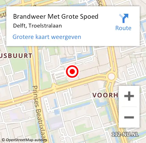 Locatie op kaart van de 112 melding: Brandweer Met Grote Spoed Naar Delft, Troelstralaan op 24 januari 2024 02:31
