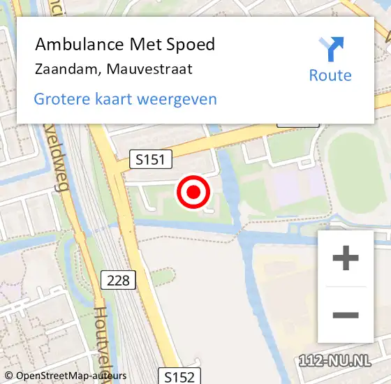 Locatie op kaart van de 112 melding: Ambulance Met Spoed Naar Zaandam, Mauvestraat op 24 januari 2024 03:59