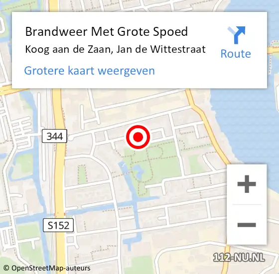 Locatie op kaart van de 112 melding: Brandweer Met Grote Spoed Naar Koog aan de Zaan, Jan de Wittestraat op 24 januari 2024 04:32