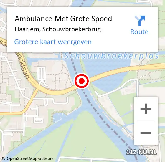 Locatie op kaart van de 112 melding: Ambulance Met Grote Spoed Naar Haarlem, Schouwbroekerbrug op 24 januari 2024 04:52