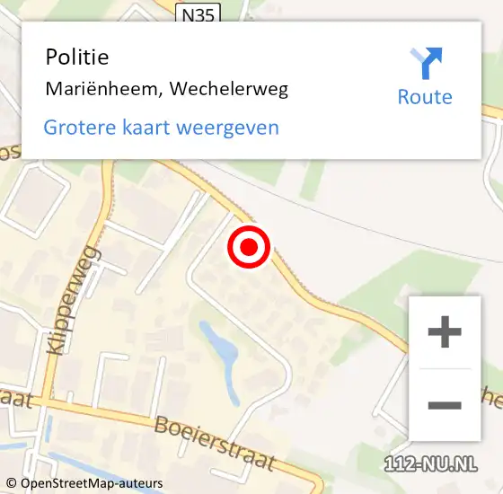 Locatie op kaart van de 112 melding: Politie Mariënheem, Wechelerweg op 24 januari 2024 05:03