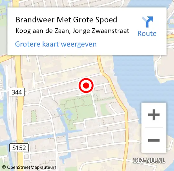 Locatie op kaart van de 112 melding: Brandweer Met Grote Spoed Naar Koog aan de Zaan, Jonge Zwaanstraat op 24 januari 2024 05:20