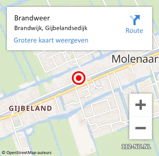 Locatie op kaart van de 112 melding: Brandweer Brandwijk, Gijbelandsedijk op 24 januari 2024 05:26