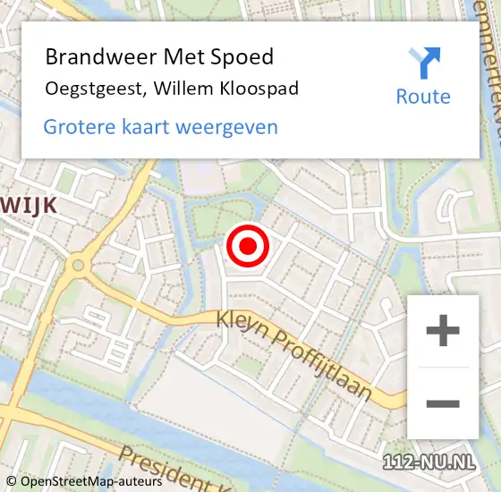 Locatie op kaart van de 112 melding: Brandweer Met Spoed Naar Oegstgeest, Willem Kloospad op 24 januari 2024 05:51