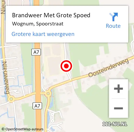 Locatie op kaart van de 112 melding: Brandweer Met Grote Spoed Naar Wognum, Spoorstraat op 24 januari 2024 07:31