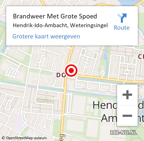 Locatie op kaart van de 112 melding: Brandweer Met Grote Spoed Naar Hendrik-Ido-Ambacht, Weteringsingel op 24 januari 2024 07:41