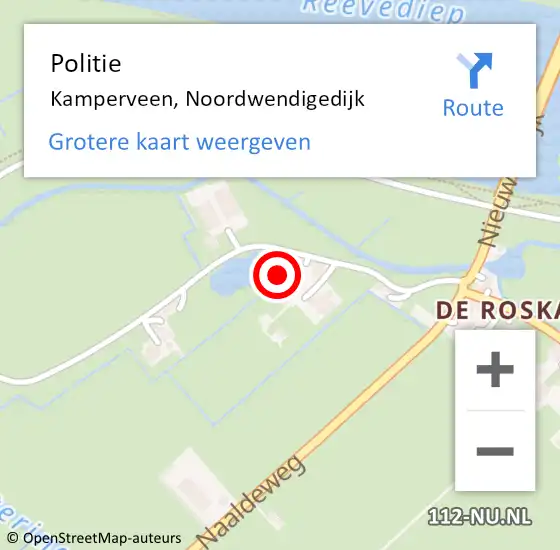 Locatie op kaart van de 112 melding: Politie Kamperveen, Noordwendigedijk op 24 januari 2024 07:42
