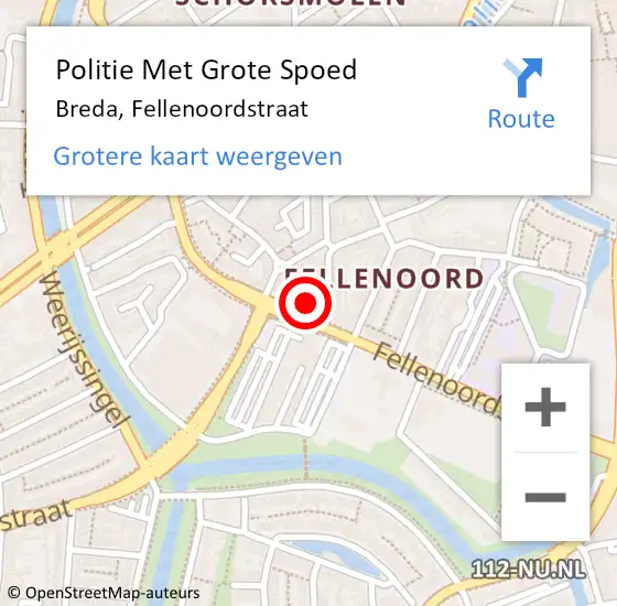 Locatie op kaart van de 112 melding: Politie Met Grote Spoed Naar Breda, Fellenoordstraat op 24 januari 2024 07:46