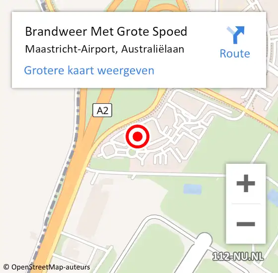 Locatie op kaart van de 112 melding: Brandweer Met Grote Spoed Naar Maastricht-Airport, Australiëlaan op 24 januari 2024 08:23