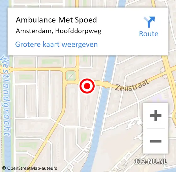 Locatie op kaart van de 112 melding: Ambulance Met Spoed Naar Amsterdam, Hoofddorpweg op 24 januari 2024 09:23