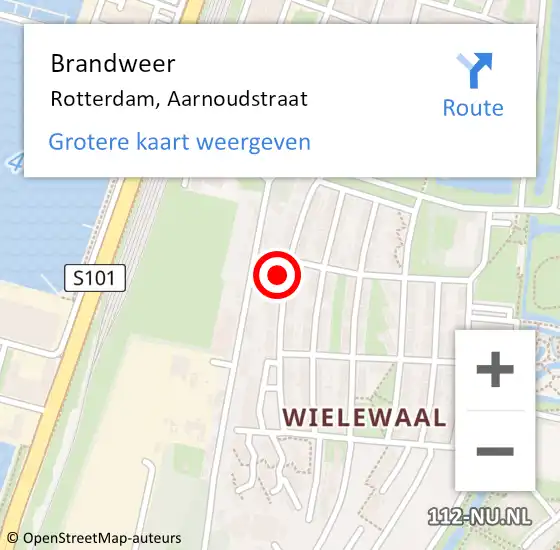 Locatie op kaart van de 112 melding: Brandweer Rotterdam, Aarnoudstraat op 24 januari 2024 09:34