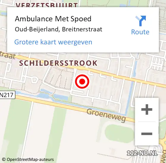 Locatie op kaart van de 112 melding: Ambulance Met Spoed Naar Oud-Beijerland, Breitnerstraat op 24 januari 2024 09:41