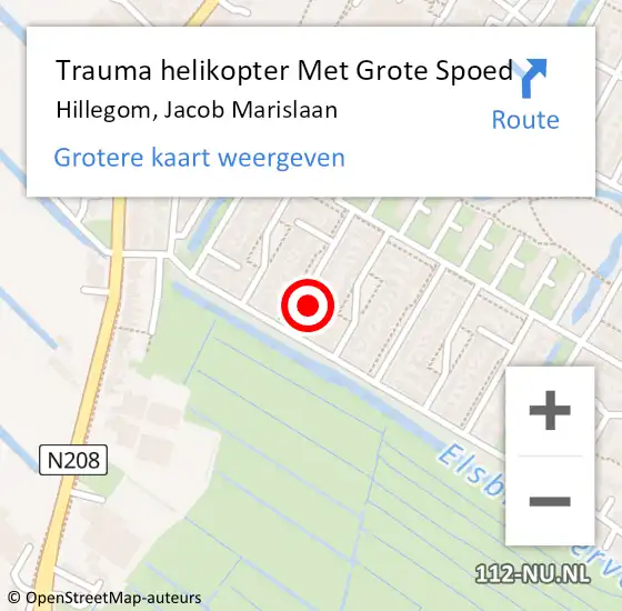 Locatie op kaart van de 112 melding: Trauma helikopter Met Grote Spoed Naar Hillegom, Jacob Marislaan op 24 januari 2024 10:07