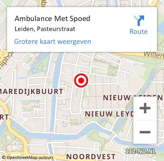 Locatie op kaart van de 112 melding: Ambulance Met Spoed Naar Leiden, Pasteurstraat op 24 januari 2024 10:36