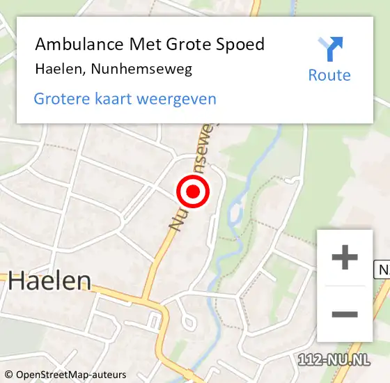 Locatie op kaart van de 112 melding: Ambulance Met Grote Spoed Naar Haelen, Nunhemseweg op 24 januari 2024 10:55