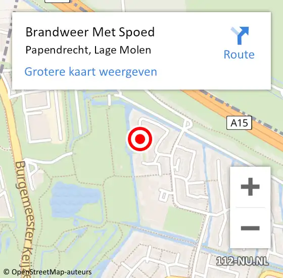 Locatie op kaart van de 112 melding: Brandweer Met Spoed Naar Papendrecht, Lage Molen op 24 januari 2024 10:59