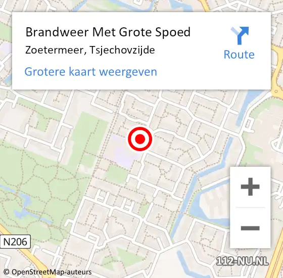 Locatie op kaart van de 112 melding: Brandweer Met Grote Spoed Naar Zoetermeer, Tsjechovzijde op 24 januari 2024 11:00