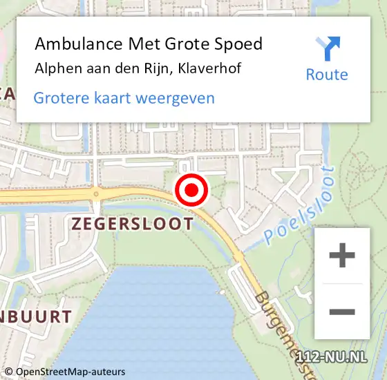 Locatie op kaart van de 112 melding: Ambulance Met Grote Spoed Naar Alphen aan den Rijn, Klaverhof op 24 januari 2024 11:29