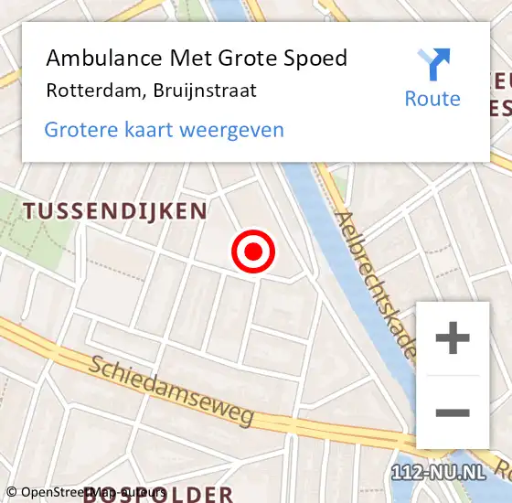 Locatie op kaart van de 112 melding: Ambulance Met Grote Spoed Naar Rotterdam, Bruijnstraat op 24 januari 2024 12:26