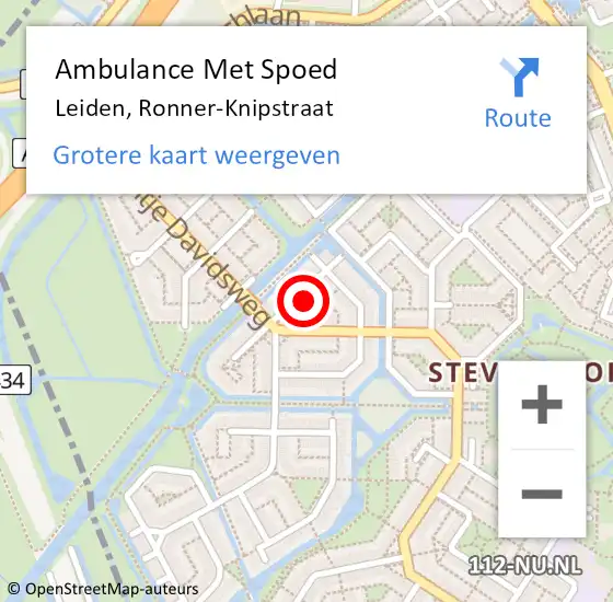 Locatie op kaart van de 112 melding: Ambulance Met Spoed Naar Leiden, Ronner-Knipstraat op 24 januari 2024 12:27