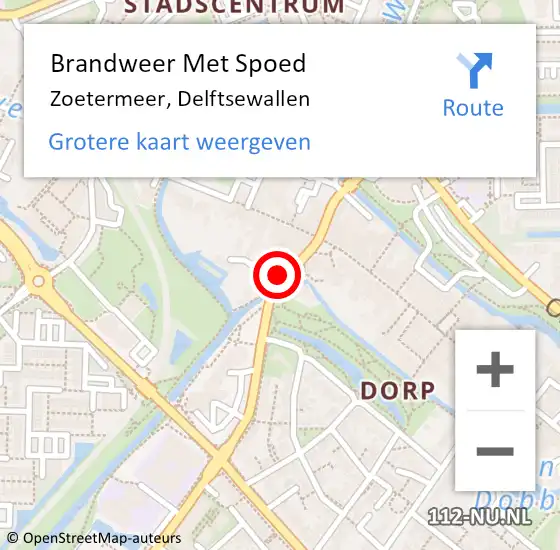 Locatie op kaart van de 112 melding: Brandweer Met Spoed Naar Zoetermeer, Delftsewallen op 24 januari 2024 12:29