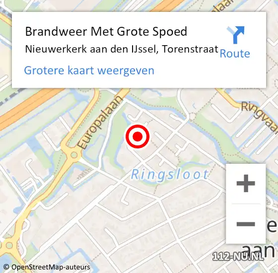 Locatie op kaart van de 112 melding: Brandweer Met Grote Spoed Naar Nieuwerkerk aan den IJssel, Torenstraat op 24 januari 2024 13:19