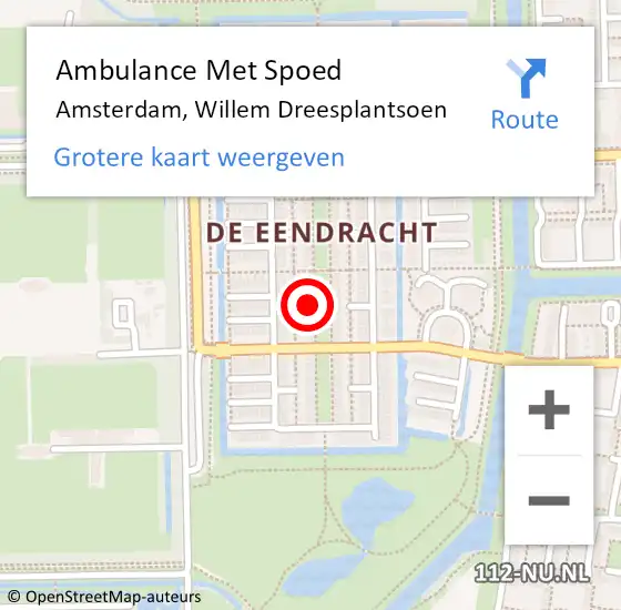 Locatie op kaart van de 112 melding: Ambulance Met Spoed Naar Amsterdam, Willem Dreesplantsoen op 24 januari 2024 13:33