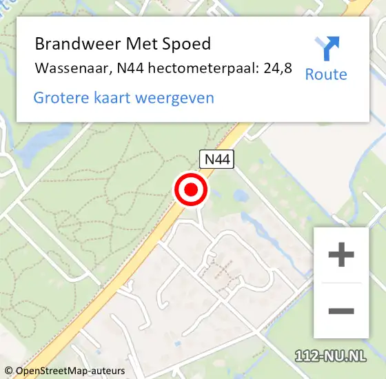 Locatie op kaart van de 112 melding: Brandweer Met Spoed Naar Wassenaar, N44 hectometerpaal: 24,8 op 24 januari 2024 13:53