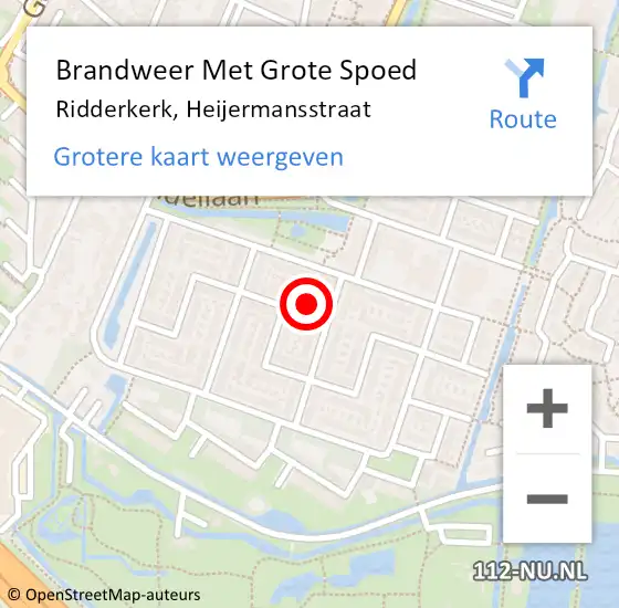 Locatie op kaart van de 112 melding: Brandweer Met Grote Spoed Naar Ridderkerk, Heijermansstraat op 24 januari 2024 14:04