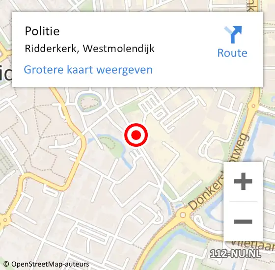 Locatie op kaart van de 112 melding: Politie Ridderkerk, Westmolendijk op 24 januari 2024 14:34