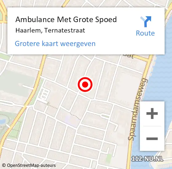 Locatie op kaart van de 112 melding: Ambulance Met Grote Spoed Naar Haarlem, Ternatestraat op 24 januari 2024 14:50