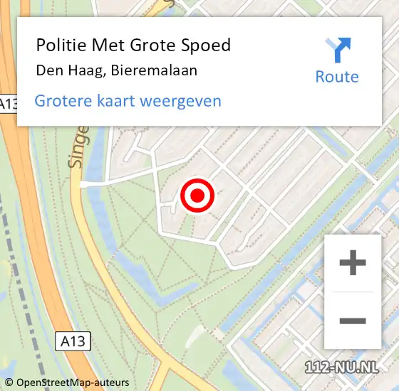 Locatie op kaart van de 112 melding: Politie Met Grote Spoed Naar Den Haag, Bieremalaan op 24 januari 2024 15:10