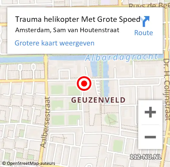Locatie op kaart van de 112 melding: Trauma helikopter Met Grote Spoed Naar Amsterdam, Sam van Houtenstraat op 24 januari 2024 15:27