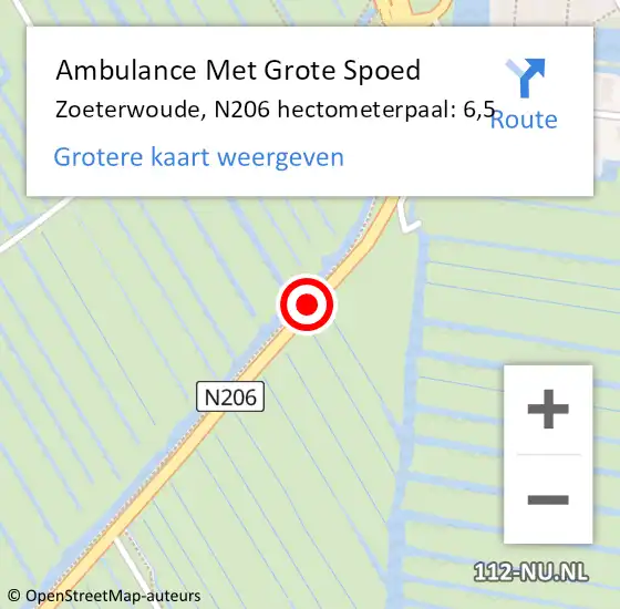Locatie op kaart van de 112 melding: Ambulance Met Grote Spoed Naar Zoeterwoude, N206 hectometerpaal: 6,5 op 24 januari 2024 15:34