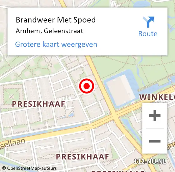 Locatie op kaart van de 112 melding: Brandweer Met Spoed Naar Arnhem, Geleenstraat op 24 januari 2024 15:43