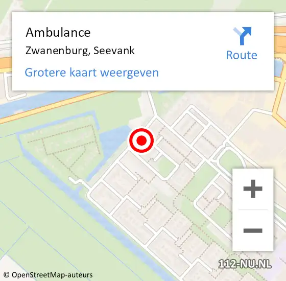 Locatie op kaart van de 112 melding: Ambulance Zwanenburg, Seevank op 24 januari 2024 15:47