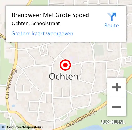 Locatie op kaart van de 112 melding: Brandweer Met Grote Spoed Naar Ochten, Schoolstraat op 24 januari 2024 16:09