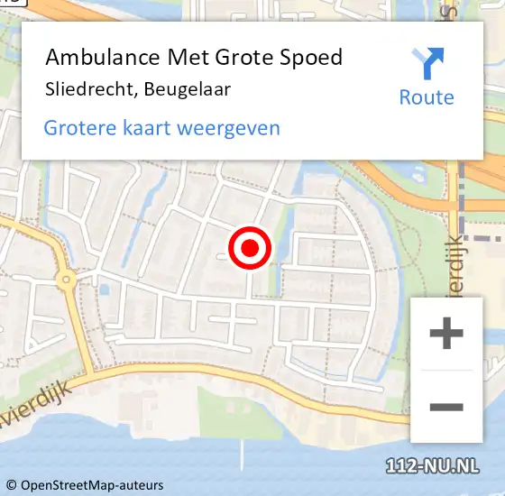 Locatie op kaart van de 112 melding: Ambulance Met Grote Spoed Naar Sliedrecht, Beugelaar op 24 januari 2024 16:16