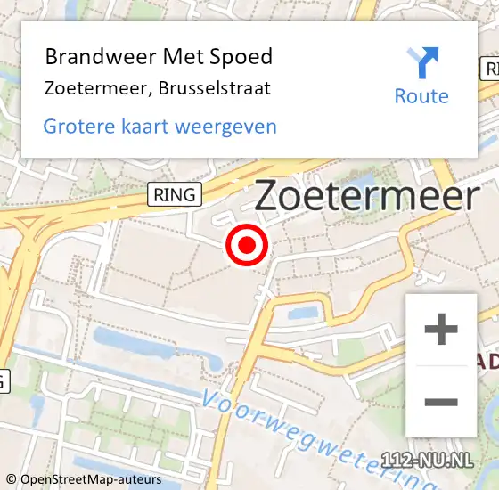 Locatie op kaart van de 112 melding: Brandweer Met Spoed Naar Zoetermeer, Brusselstraat op 24 januari 2024 17:02