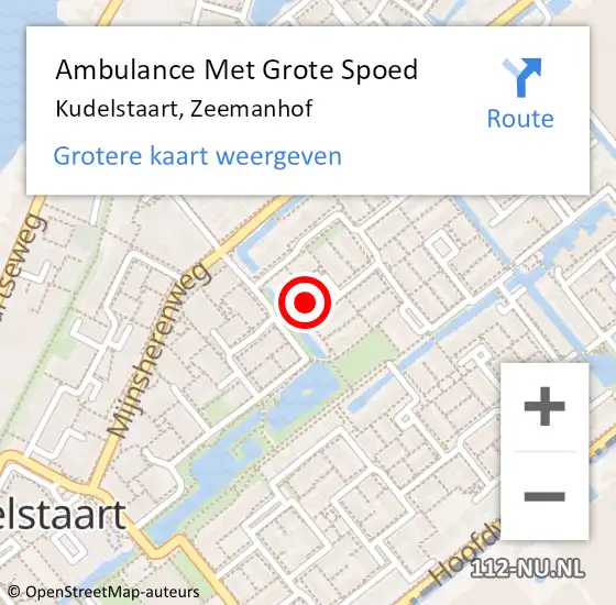 Locatie op kaart van de 112 melding: Ambulance Met Grote Spoed Naar Kudelstaart, Zeemanhof op 24 januari 2024 17:20